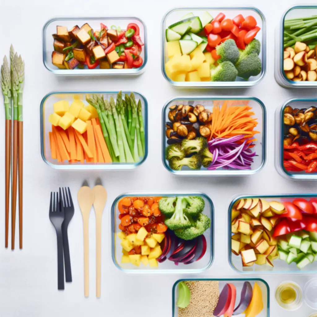 Maaltijdvoorbereiding met bakjes vol kleurrijke, gezonde ingrediënten