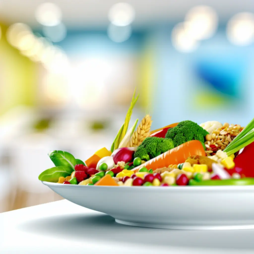Kleurrijk bord met groenten, volle granen en eiwitten
